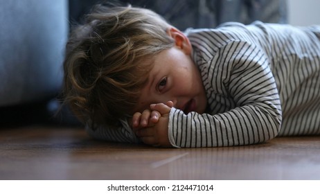 Child Crying On Floor Having Tantrum Little Boy Cries