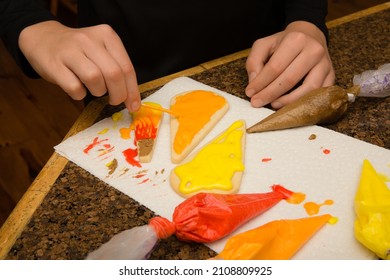 Child Decorating Sugar Cookies With Autumn Colored Icing