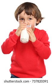 Child Drinking Milk Kid Glass Healthy Eating Portrait Format Isolated On A White Background