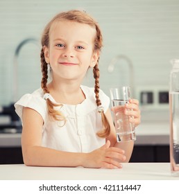 Child Drinking Water Glass Happy Little Stock Photo 421114447 ...