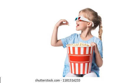 Child Eating Popcorn Isolated On White