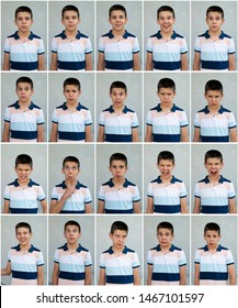 Child Faces. Many Faces Showing Emotions And Expressions. Teenager Face Countenance. 