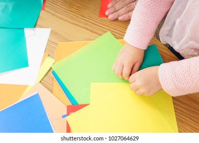 Child Folding Origami Paper Stock Photo (Edit Now) 1027064629