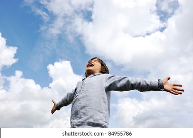 Child, Freedom, Breathing Fresh Air In Nature