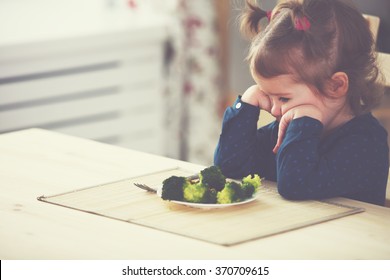 Child Girl Does Not Like  Eat Vegetables