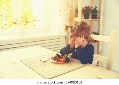 Child Girl Does Not Like  Eat Vegetables