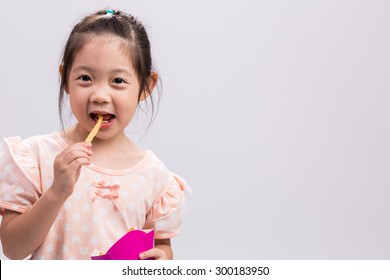 Child Girl Eating French Fries