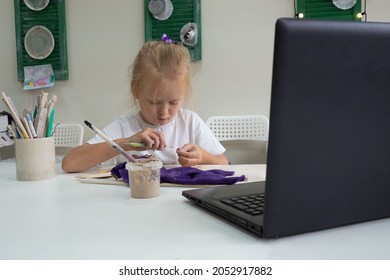 Child Girl Molding In Pottery Online Class By Video Lesson By Ceramic Art Studio. Video Master Class On Creating Ceramic Products. 