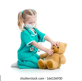 Child Girl Playing Doctor With Toy