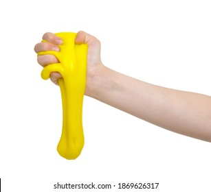 Child Hand With Sticky Slime On White Background