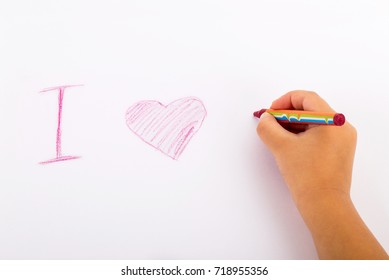 Child Hand Writing I Love ... With Wax Crayon