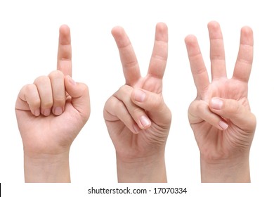 Child Hands Showing One, Two And Three Fingers