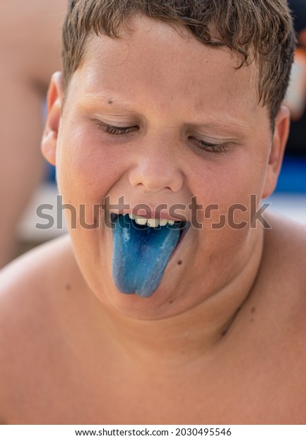 Child Has Blue Tongue Juice Stock Photo 2030495546 | Shutterstock