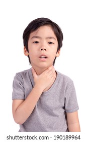 Child Have Sore Throat Sick. Isolated On White Background