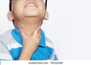 Child Have Sore Throat Sick. Diphtheria Sufferer. A Condition Marked By Pain In The Throat, Typically Caused By Inflammation Due To A Cold Or Other Virus.