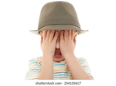 Child Hide Peek A Boo Hat Retro Portrait Closeup