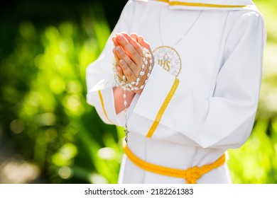 A Child Holding Cross, A Rosary, First Holy Communion, Poland