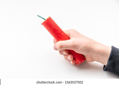 Child Holding High Explosive Firework As Dangerous Child Play With A High Risk Of Injury Shows Dangerous Site Of Happy New Year And New Years Eve For Fire Insurance And Blasting Explosives