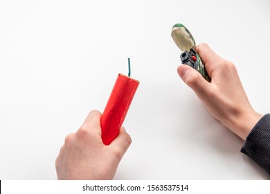 Child Holding High Explosive Firework As Dangerous Child Play With A High Risk Of Injury Shows Dangerous Site Of Happy New Year And New Years Eve For Fire Insurance And Blasting Explosives