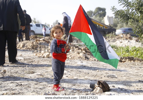 Child Holds Palestinian Flag Qalqilya Palestinian Stock Photo Edit Now