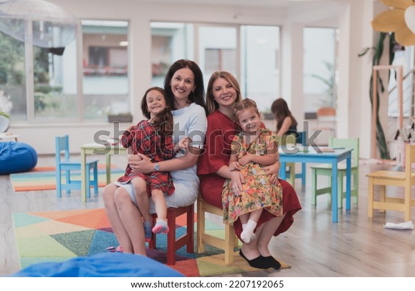 Child Hugging Teacher Modern Kindergarten Stock Photo 2207192065 ...