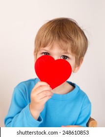 Child, Kid, Holding Up A Valentine's Day Paper Heart, 