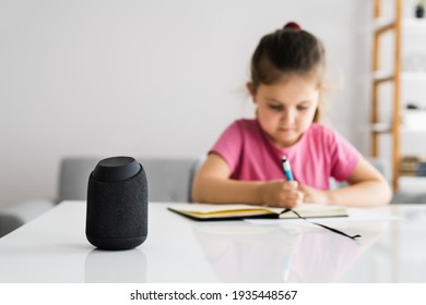 Child Kid Using Smart Speaker And Voice Assistant