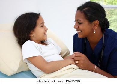 Child Laying Sick In Bed At The Hospital