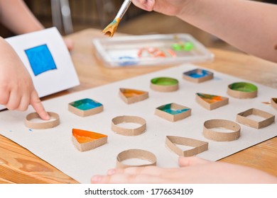 Child Learn Geometric Shapes. Fine Motor Skills. Preschool Or Special Needs Tasks. Early Education Of Children. Montessori Methodology.