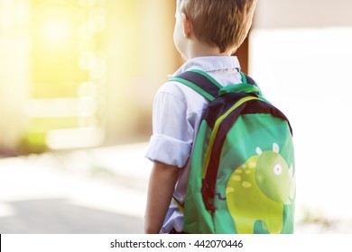 Child leaving home to his first day of kindergarten - Shutterstock ID 442070446