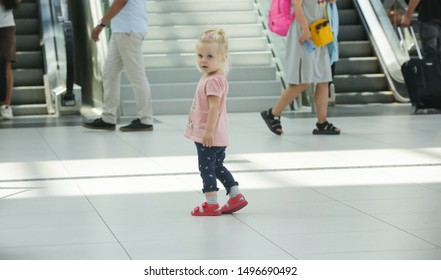 Child Lost At The Airport Or Shopping Mall, Little Girl Looking For Her Parents