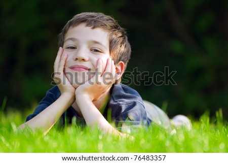 Similar – Image, Stock Photo Little boy Smile and happy at the backyard