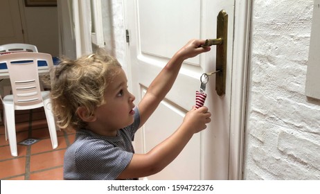 Child Opening Front Door, Kid Reaching Door Knob