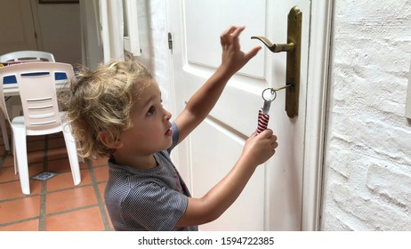 Child Opening Front Door, Kid Reaching Door Knob