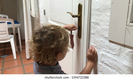 Child Opening Front Door, Kid Reaching Door Knob