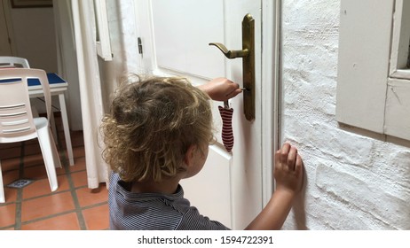 Child Opening Front Door, Kid Reaching Door Knob