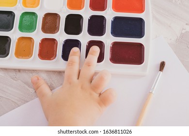 Child Painting A Drawing With Finger Paints, Used For Finger Drawing And Sensory Play. Fun Childhood, Kids Early Development