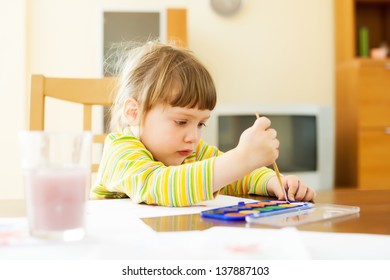 child painting on paper with watercolor in home interior - Shutterstock ID 137887103