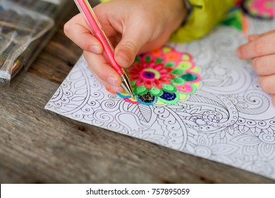 Download Child Paints Coloring Book Adults Crayons Stock Photo Edit Now 757895059