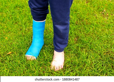 Child Patient In Splint Leg Compression Knee Brace Support Injury .healthcare And Medical Support.