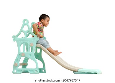 Child playing with climbing up ladder and sliding down. on a white background