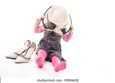 Child Playing Dress Up Isolated Against White Background