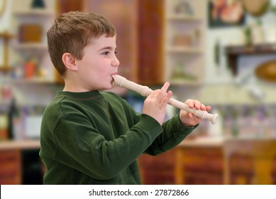 Child Playing His Recorder