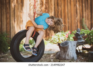 Child playing on outdoor playground. Kids play on kindergarten yard. Urban neighborhood childhood. - Shutterstock ID 2149982247