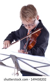 Child Is Playing Violin With Notes Isolated On White