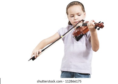 Child Playing Violin On Isolated White Background.  Classical Music.