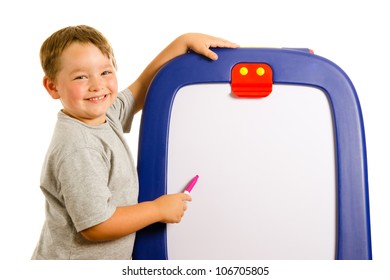 Child Pointing At Dry Erase Board With Room For Your Text