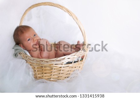 Similar – Baby lying in a wicker basket