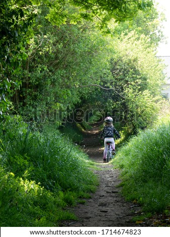 Similar – Radfahrer auf Waldweg