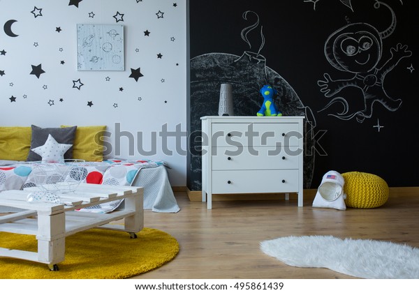 Child Room Contemporary Style Blackboard Wall Stock Photo 495861439   Child Room Contemporary Style Blackboard 600w 495861439 